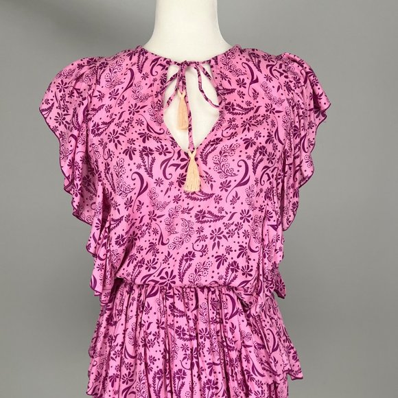 Coolchange Quinn Womens Ruffled Tunic Dress Swim Cover Purple Pink Floral size S - Picture 2 of 12